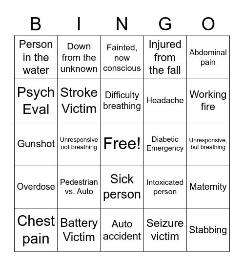 Ambulance Runs (PC version) Bingo Card