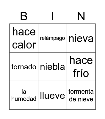 El Tiempo Bingo Card