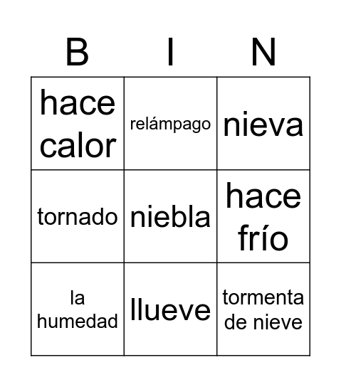 El Tiempo Bingo Card