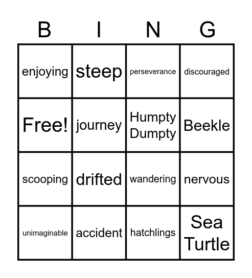 Summer Vocabulary Bingo Card