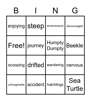 Summer Vocabulary Bingo Card