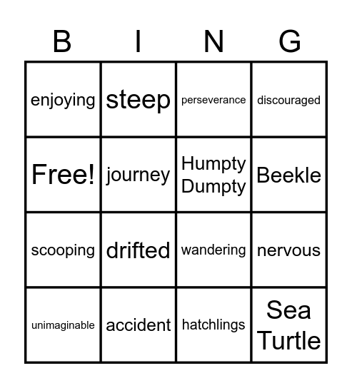 Summer Vocabulary Bingo Card