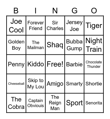39 - SPORTS NICKNAMES Bingo Card