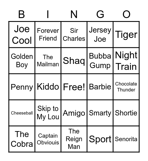 39 - SPORTS NICKNAMES Bingo Card