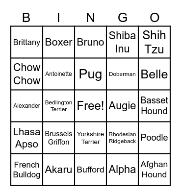 39 - DOGS Bingo Card