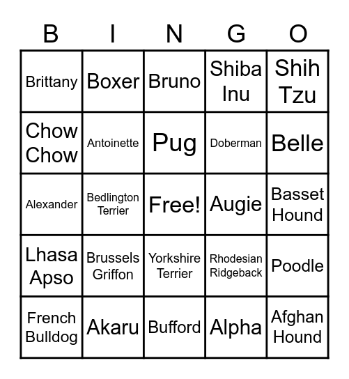 39 - DOGS Bingo Card