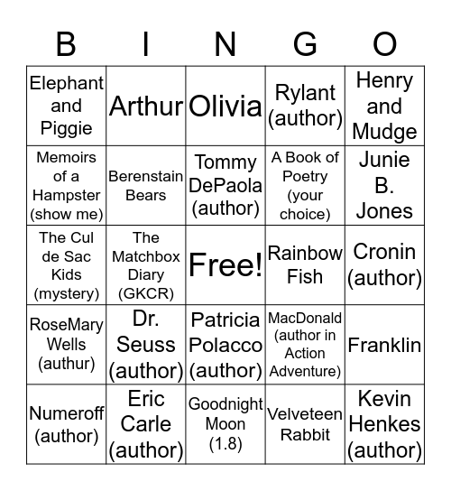 SECOND GRADE BINGO Card