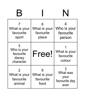 About Me Bingo Card