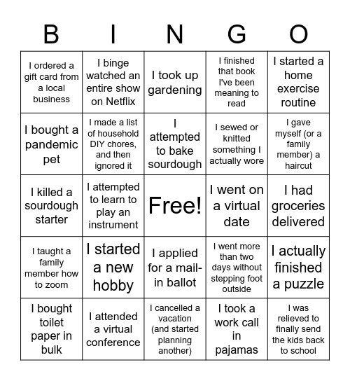 Health Affairs Staff Day Bingo Card