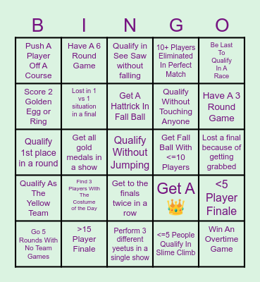 Fall Guys Bingo Challenge Bingo Card