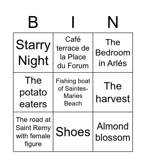 Van Gogh Bingo Card