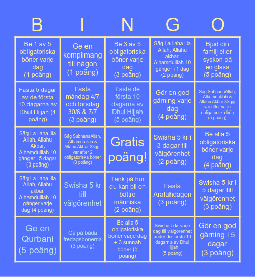 Dhul Hijjah Bingo Card