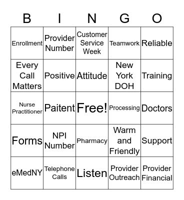 Customer Service Week 2015 Bingo Card