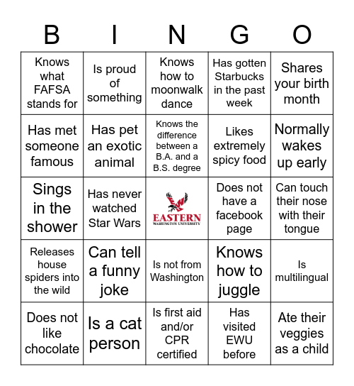 Human Bingo! Find someone who... Bingo Card