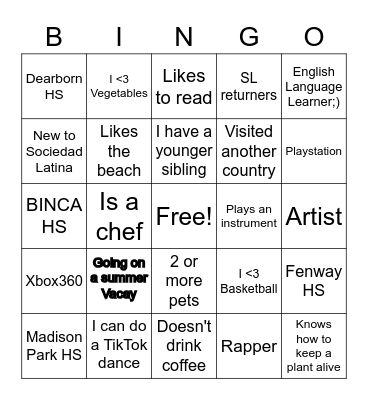Meet New Friend Bingo Card