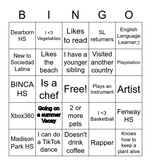 Meet New Friend Bingo Card