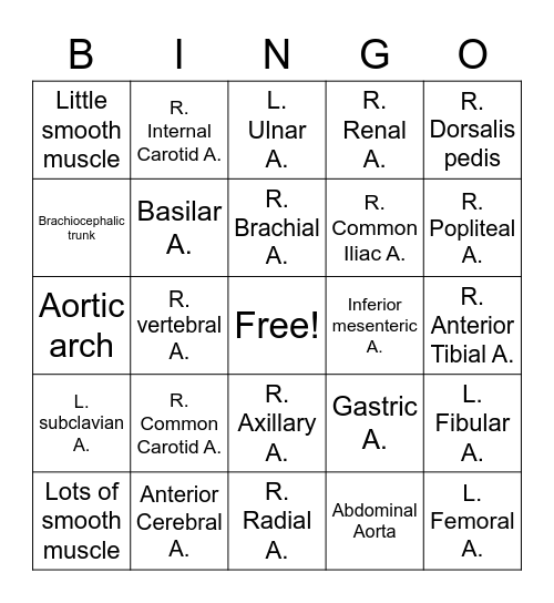 Dunston 142 lab Rappahannock CC Arteries Bingo Card