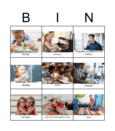 Activities Bingo Card