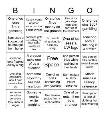 Vegas Bingo!!! Bingo Card