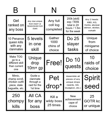 Clan Bingo July 2022 Bingo Card