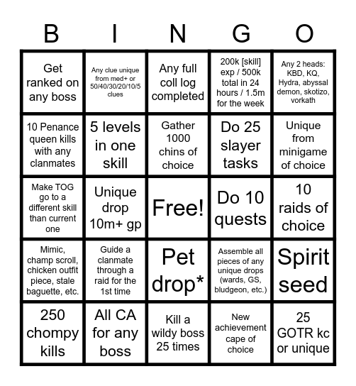 Clan Bingo July 2022 Bingo Card