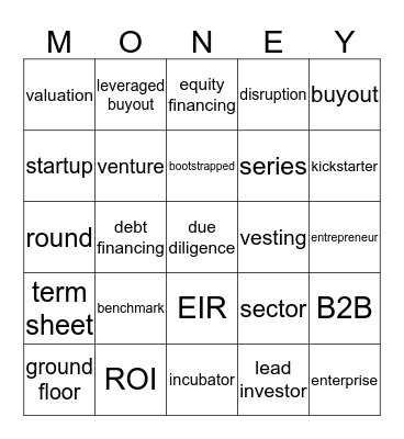 Venture Capital Bingo Card