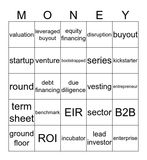 Venture Capital Bingo Card