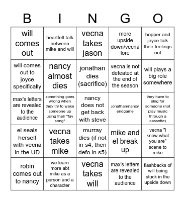 stranger things vol2 Bingo Card