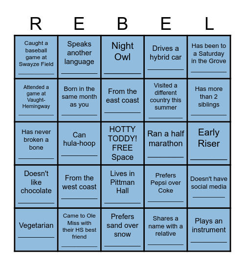EDHE 105- Rebel Bingo Card