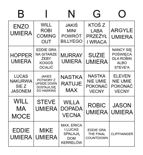 STRANGER THINGS 4 PART 2 Bingo Card