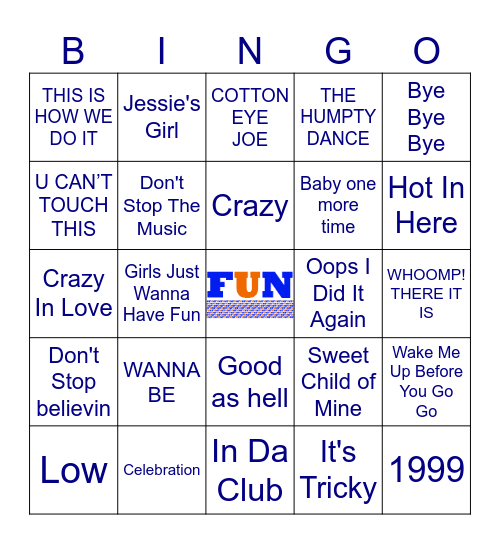 FUN 80's/90's/00's Mix Bingo Card