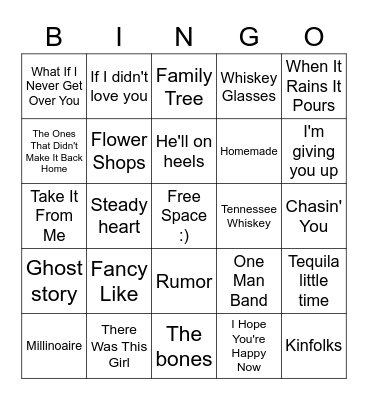 Today's Country Hits Bingo Card