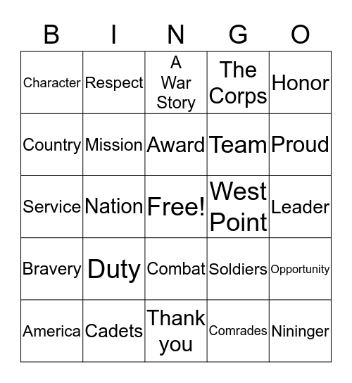 West Point Bingo Card