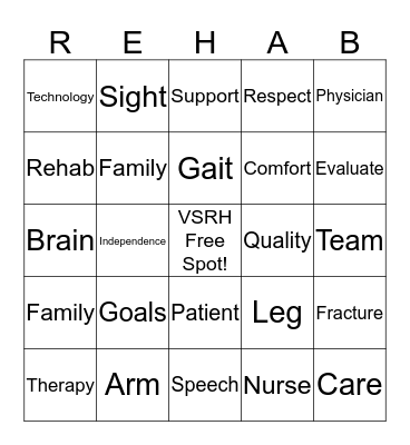 Rehab Bingo Card