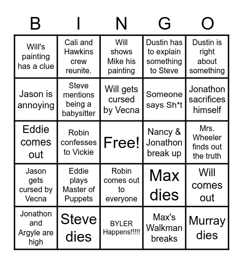 Stranger Things 4 vol 2 Bingo Card