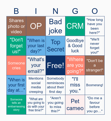 Virtual Farewell Bingo Card