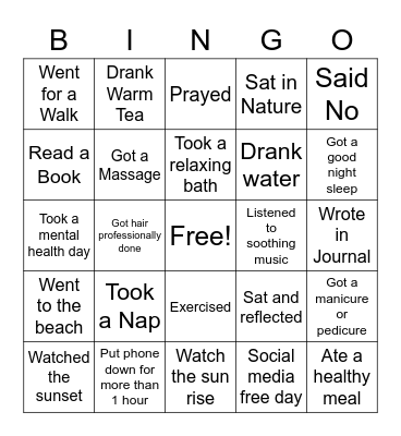 Self Care Bingo Card