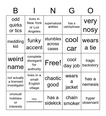 Offbeat Detective Bingo Card