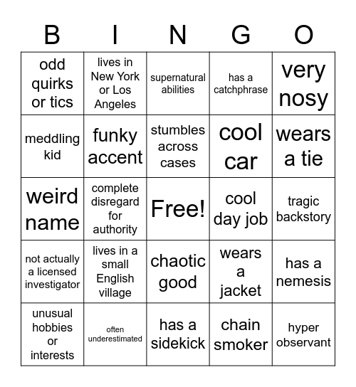 Offbeat Detective Bingo Card