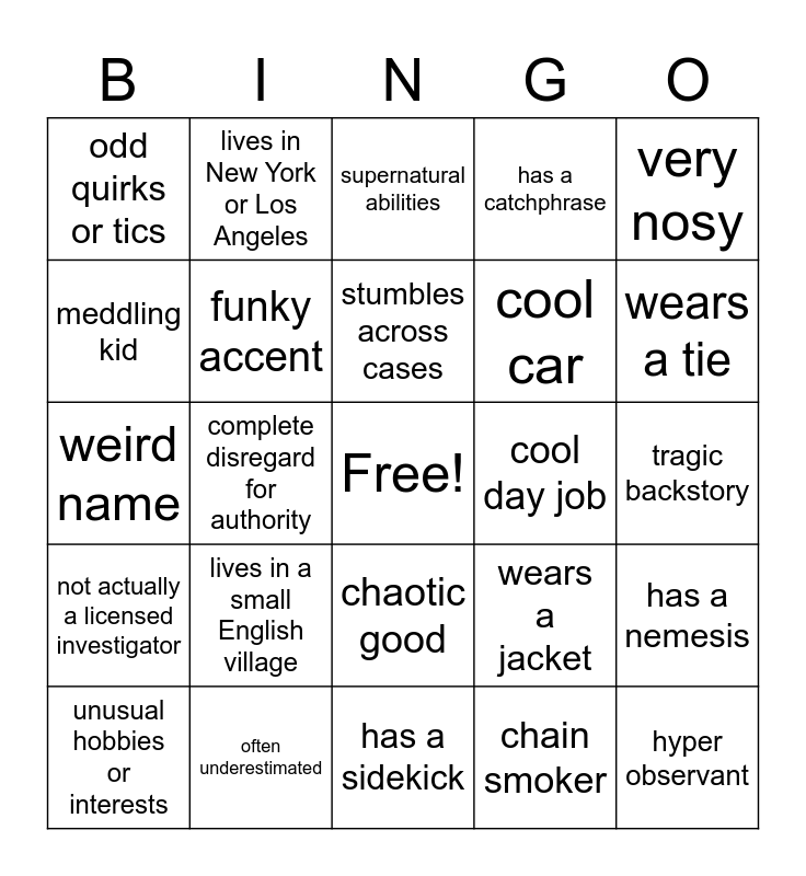 Offbeat Detective Bingo Card