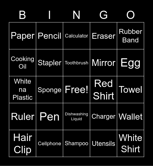 Scavenger Hunt Bingo Card