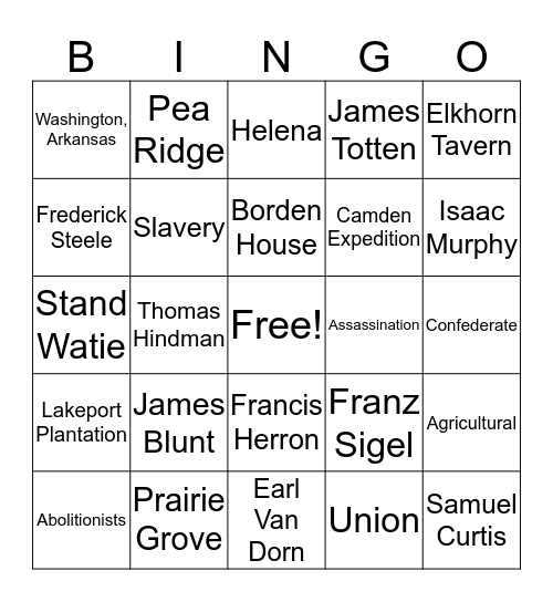 Arkansas Civil War Bingo  Bingo Card