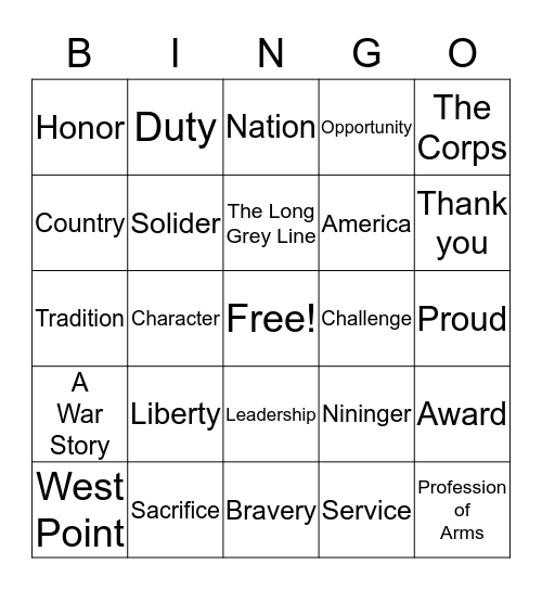 West Point Bingo Card