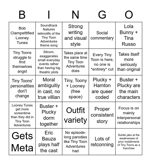 Tiny Toons Looniversity premiere Bingo Card