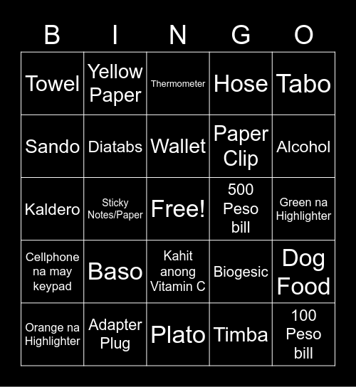 Scavenger Hunt Bingo Card