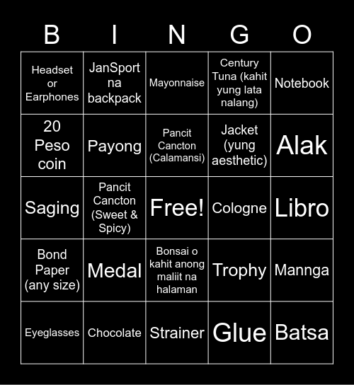 Scavenger Hunt Bingo Card