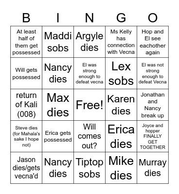 Stranger Things Vol 2 Bingo Card Bingo Card