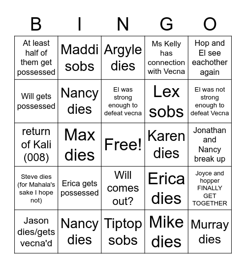 Stranger Things Vol 2 Bingo Card Bingo Card