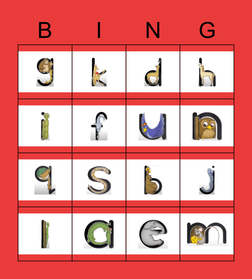 Zoo-Phonics Bingo Card