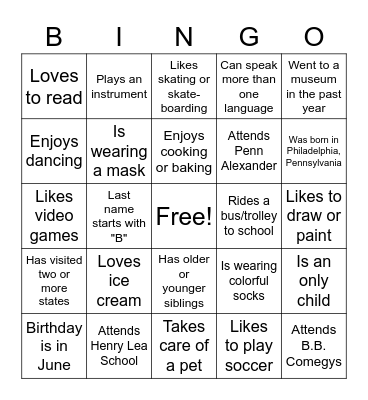 Summer Camp Bingo Card